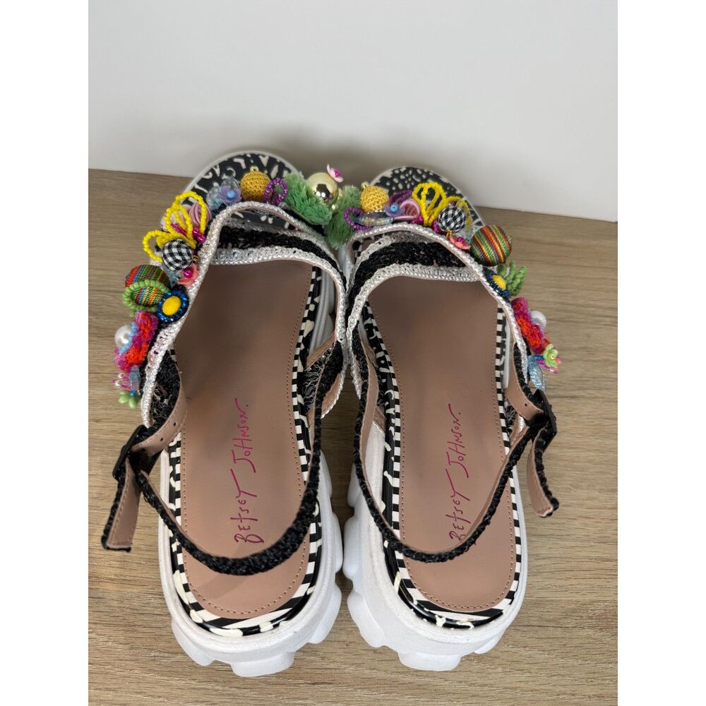 Betsey Johnson Black & White Platform Sandals with Multicolor Embellishments - Picture 8 of 9